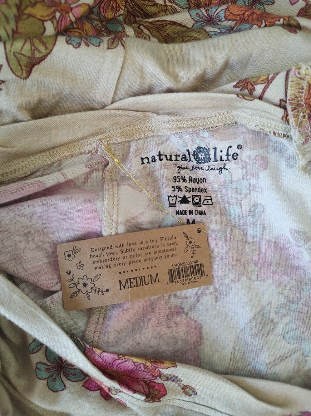 Natural Life ButterSoft Tee Dress English Garden Cream Floral Maxi Medium NWT - Picture 15 of 16